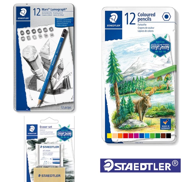 New lot Staedtler coloured pencils, eraser, and Drawing pencils art sketching - Picture 1 of 15